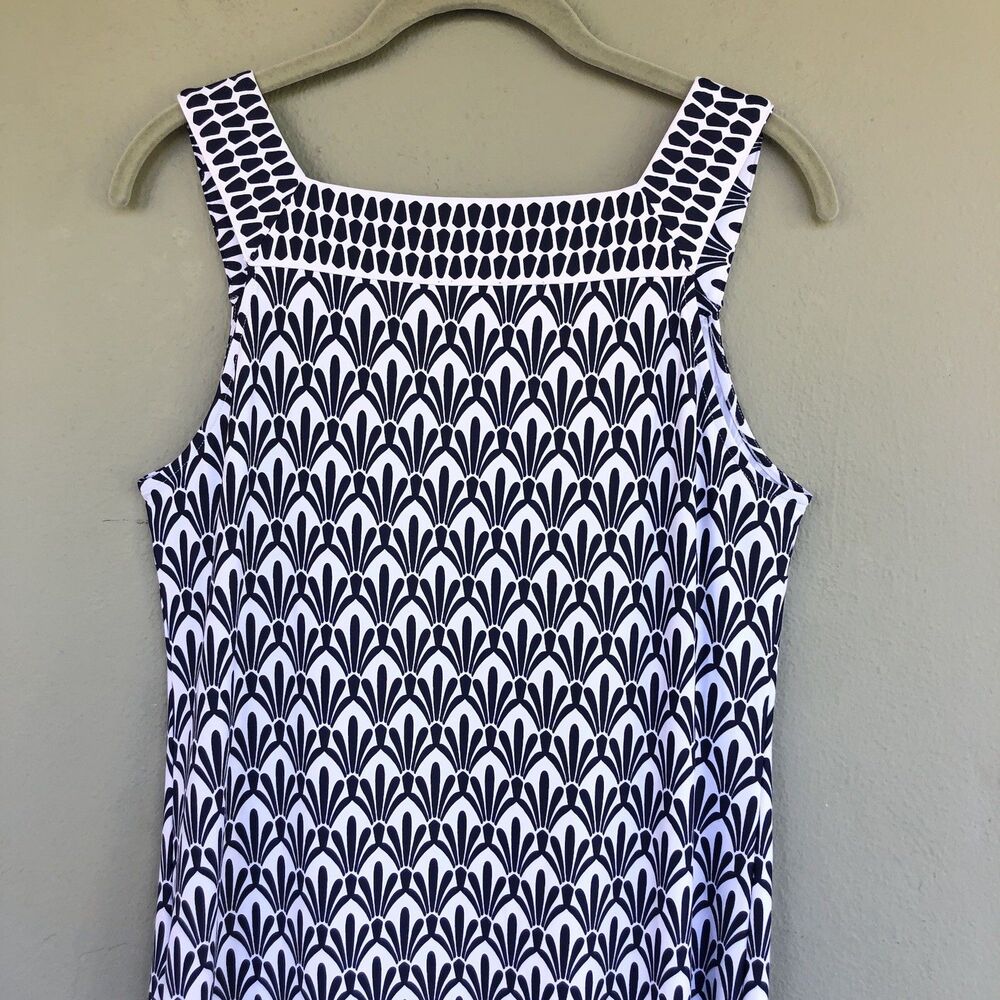 Talbots Effortless Jersey Dress S Blue White Fan Print Sleeveless V Neck Coastal - Picture 6 of 13